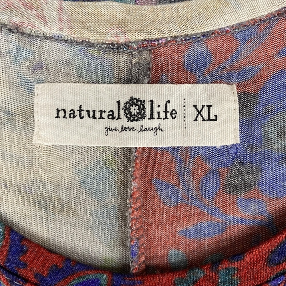 Natural Life Maxi Dress Womens XL Patchwork Floral Boho Jersey Long Sleeve - Picture 7 of 13